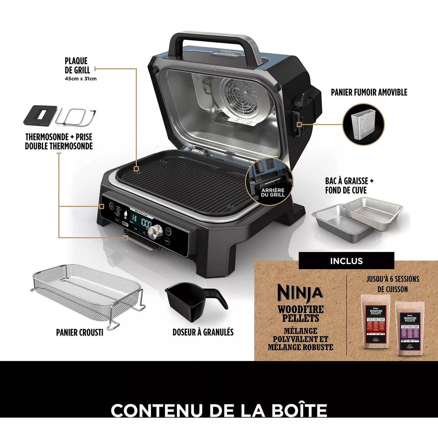 Barbecue électrique et fumoir Ninja Woodfire Pro Connect XL